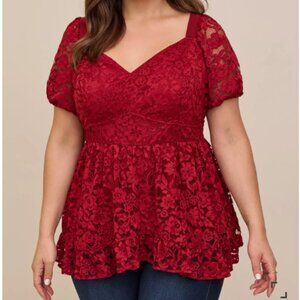 NWT Torrid Dark Red Lace Puff Sleeve Babydoll Top 3x 3
